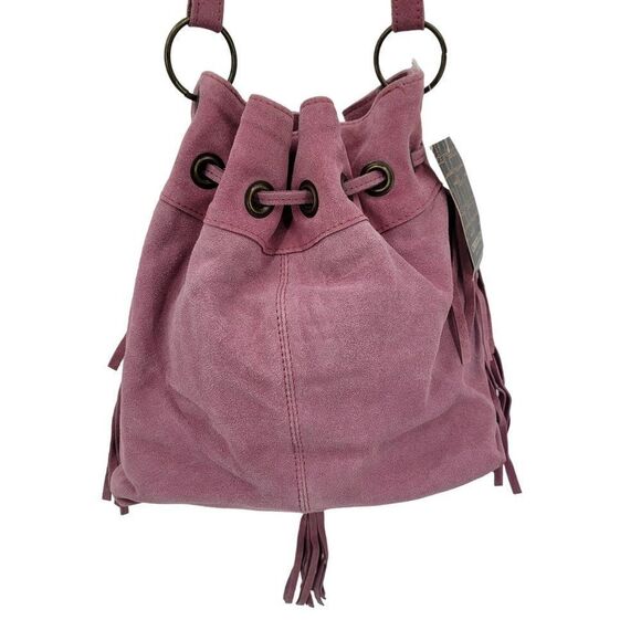 Chocolate New York Crossbody Hobo Bucket Bag Pink Suede Leather Fringe Boho - Picture 6 of 13